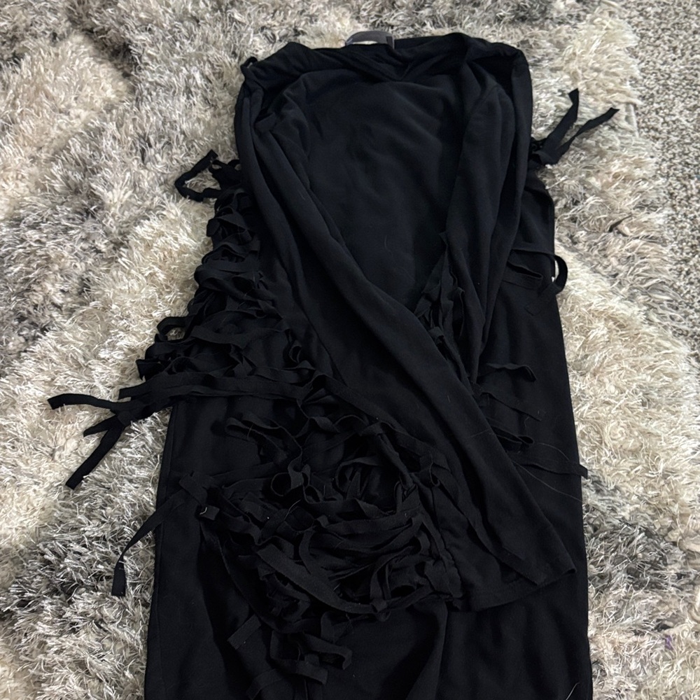 Black Bead Long Sleeve Dress - Elegant Black